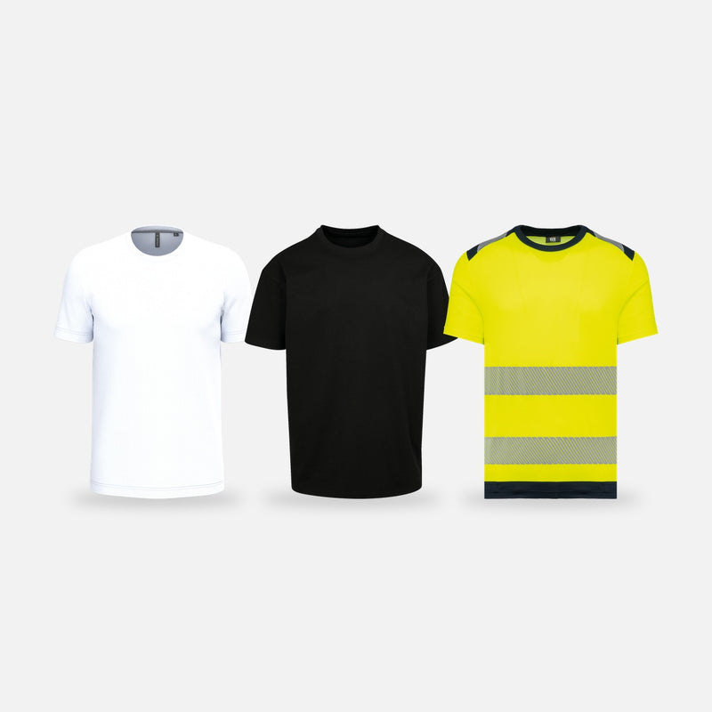 T-shirts om te bedrukken: wit, zwart en fluo geel