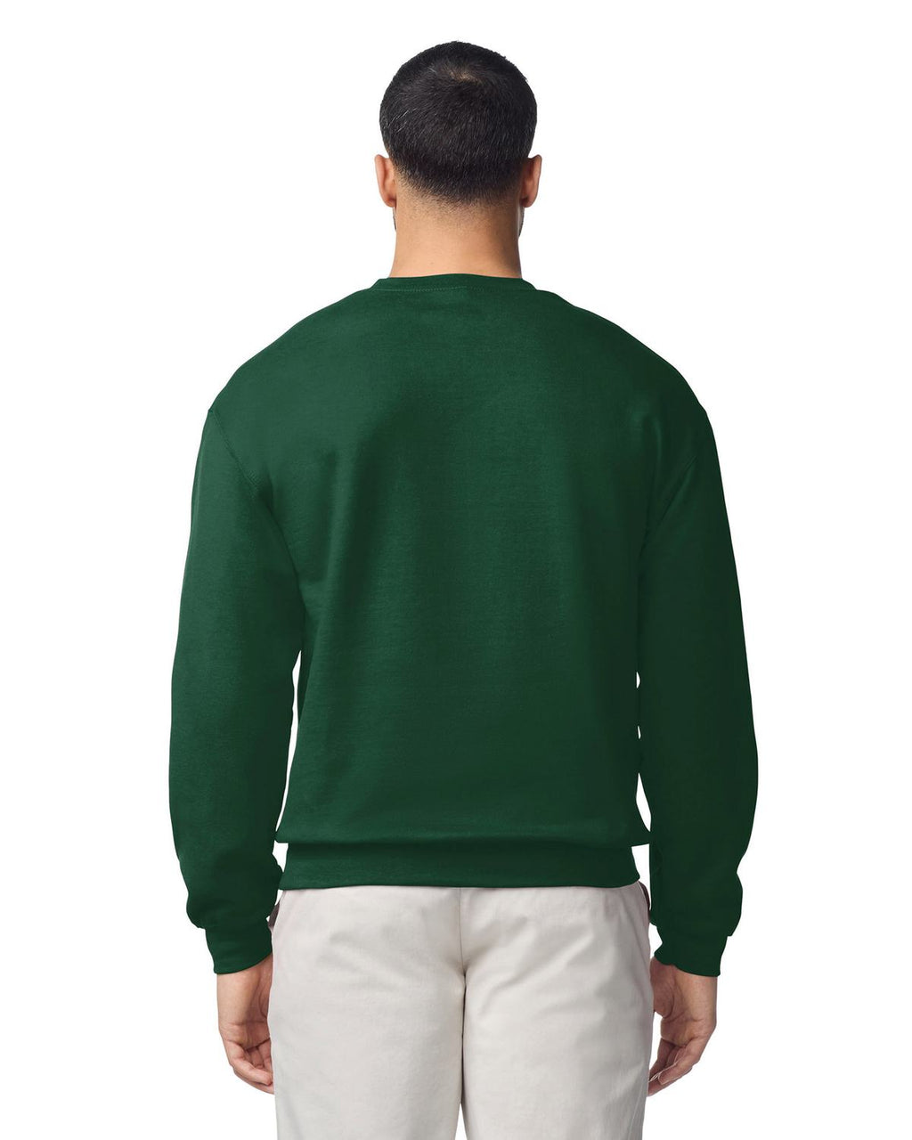 Gildan 18000 sweater ronde hals gedragen door model, Flessengroen, achterkant