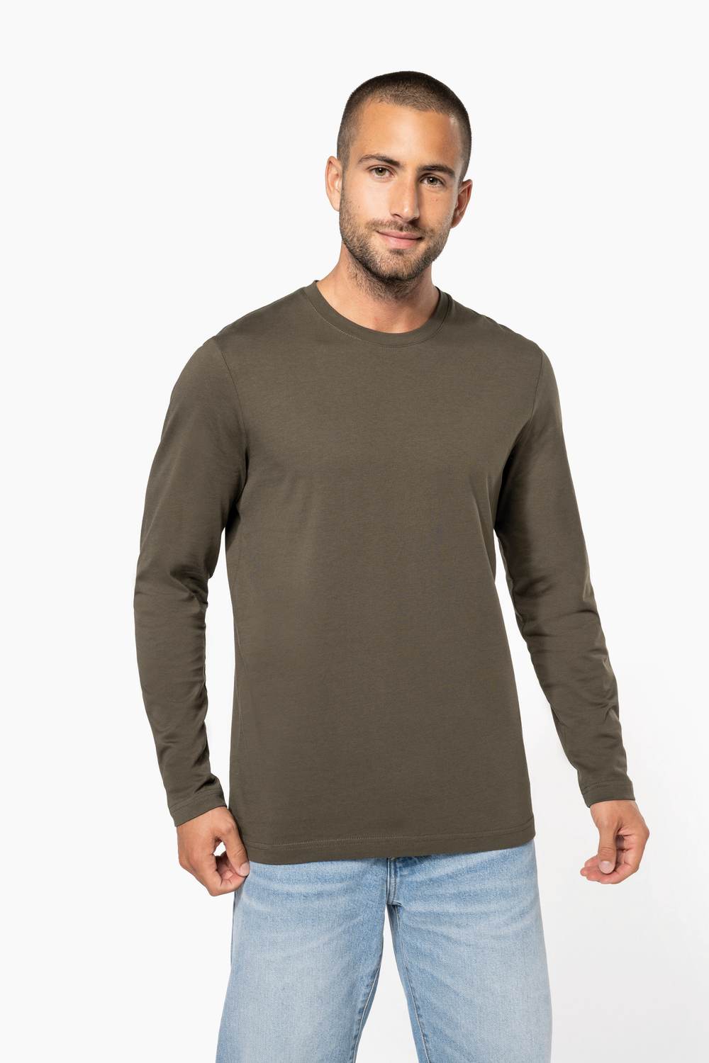 Kariban K359 longsleeve ronde hals gedragen door model