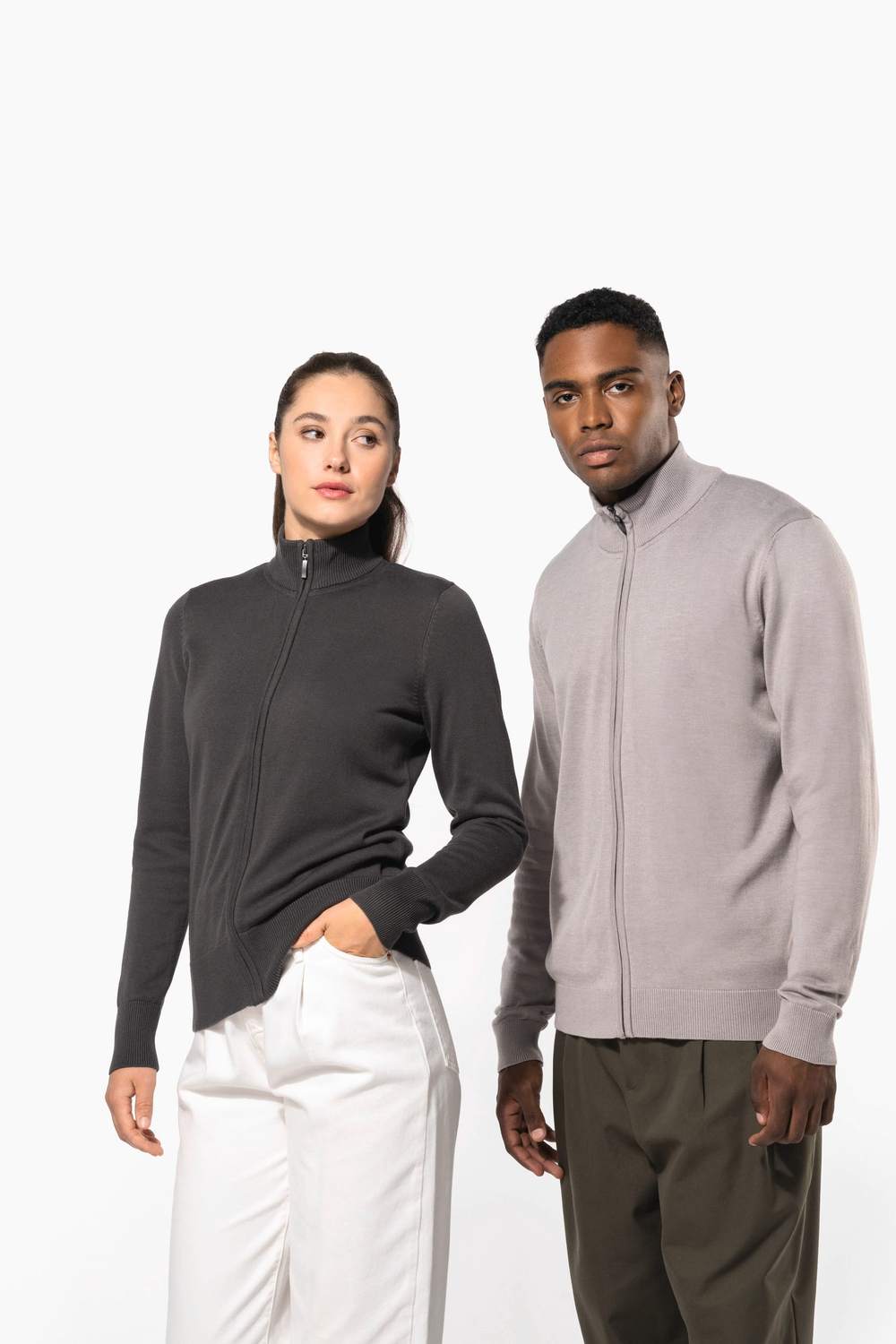 Kariban K961 Heren Cardigan Met Rits samen met dames cardigan K962